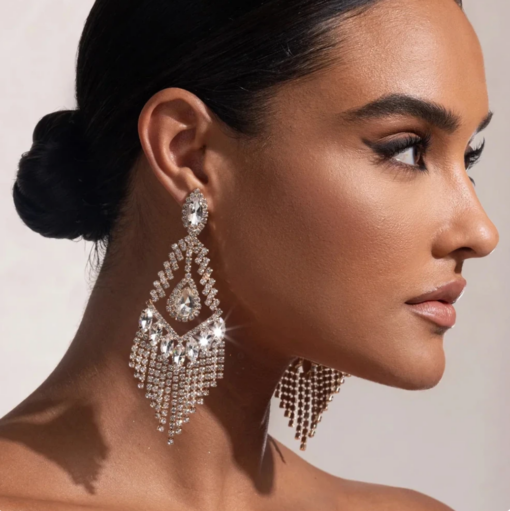 Tassel Rhinestone Crystal Hoop Drop Earrings