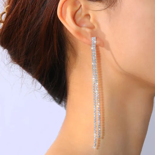 Minimalist Rhinestone Crystal Tassel Earrings
